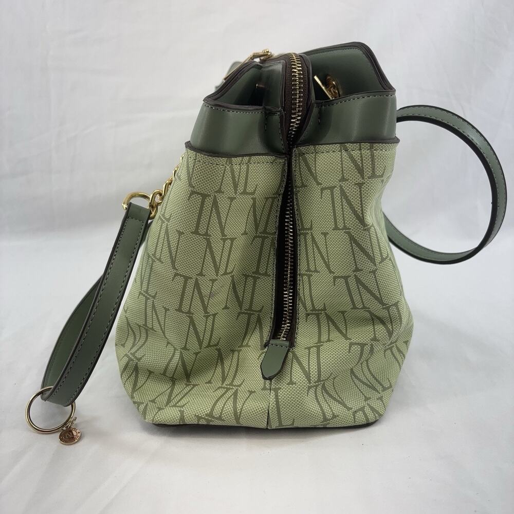 Nicole Lee Monogrammed Satchel Faux Vegan Sage Green Leather - Picture 2 of 9